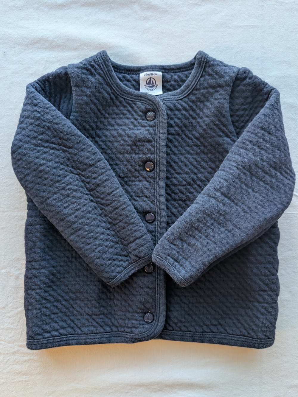 Petit Bateau Navy Quilted Button-Front Cardigan 24M